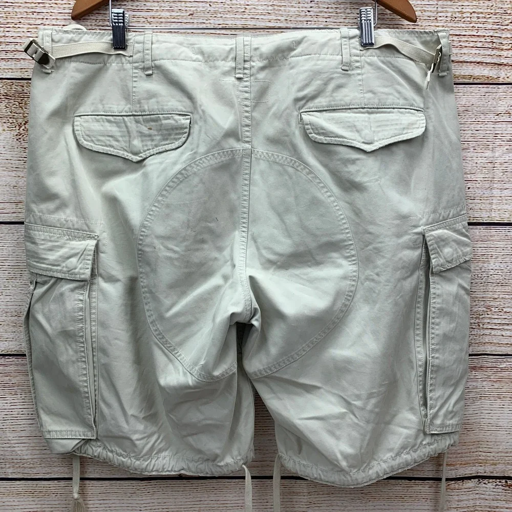 Polo Ralph Lauren Cargo Shorts Mens Waist 40 Beige Cotton Drawstring Hem Utility